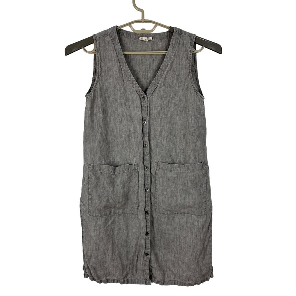 Eileen Fisher Oatmeal Linen Sleeveless Tunic Button Shirt XS lagenlook layering